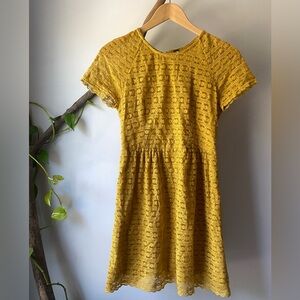 Free People Yellow Lace Short Sleeve Mini Dress Size 2